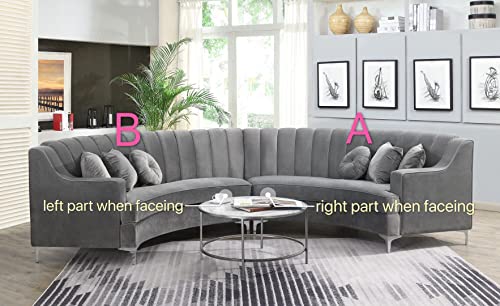 Legend Vansen Velvet Sofa for Living Room Oversized Round Shape Sectional, 142" L x 31" D x 36" H, Grey