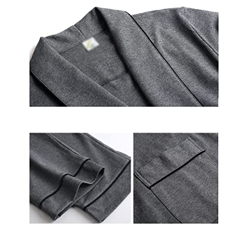 XIXIDIAN Men's Cotton Robe Lightweight, Soft Kimono Knee Length Bathrobes for Spa and House (Color : Gray, Size : 2X-Large)