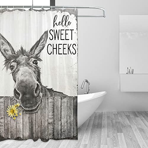 Funny Donkey Shower Curtain with Rustic Floral Design