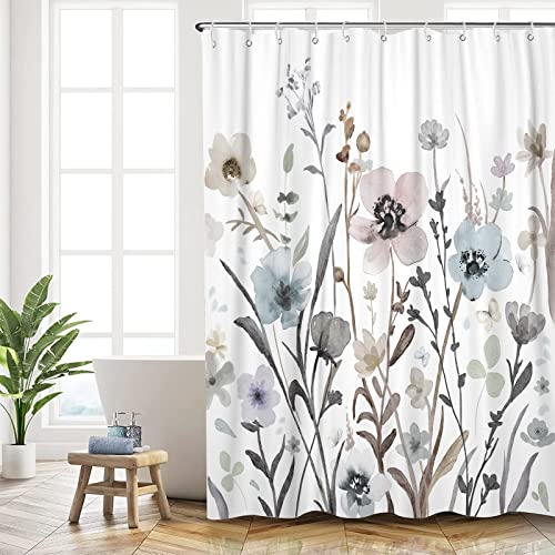Boho Floral Shower Curtain Set with Hooks
