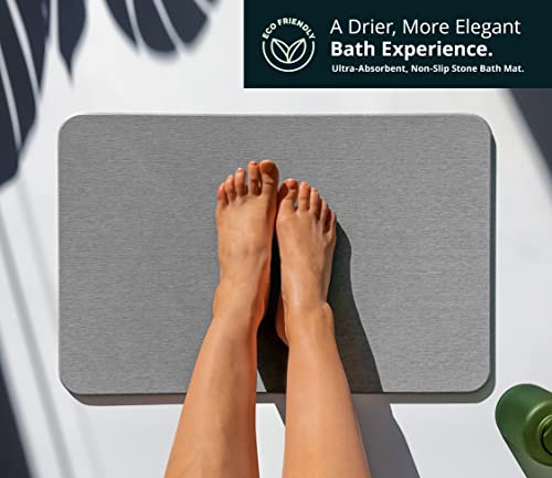 EARTHSTONE - Stone Bath Mat, Diatomaceous Earth Bath Mat, Ultra-Absorbent Non-Slip Quick Drying Stone Shower Mat, Natural & Elegant Diatomite Stone Bath Mat, Easy to Clean (23.6 x 15.4)