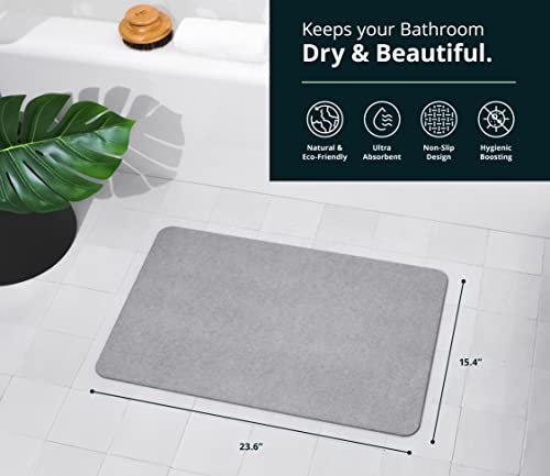 EARTHSTONE - Stone Bath Mat, Diatomaceous Earth Bath Mat, Ultra-Absorbent Non-Slip Quick Drying Stone Shower Mat, Natural & Elegant Diatomite Stone Bath Mat, Easy to Clean (23.6 x 15.4)