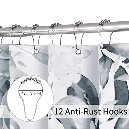 Modern Grey Floral Shower Curtain Set with Hooks