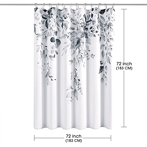 Modern Grey Floral Shower Curtain Set with Hooks