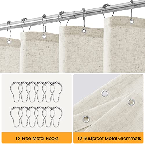 SMABU Grey Linen Mountain Shower Curtain Rustic Cream Linen Fabric Shower Curtain with Hooks Grey and Beige Cloth Shower Curtain Gray Misty Forest Tree Nature Scene Shower Curtains for Bathroom, 72x72