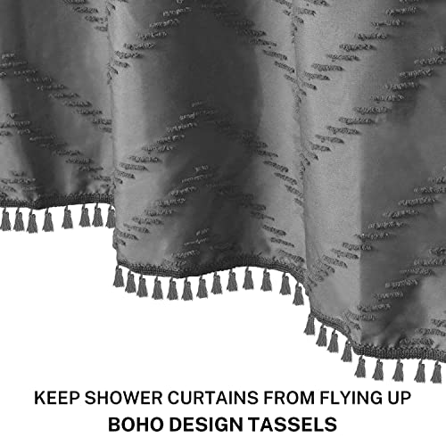Gray Boho Tassel Shower Curtain with Hooks