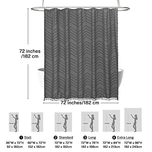 Gray Boho Tassel Shower Curtain with Hooks