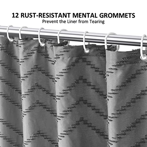 Gray Boho Tassel Shower Curtain with Hooks