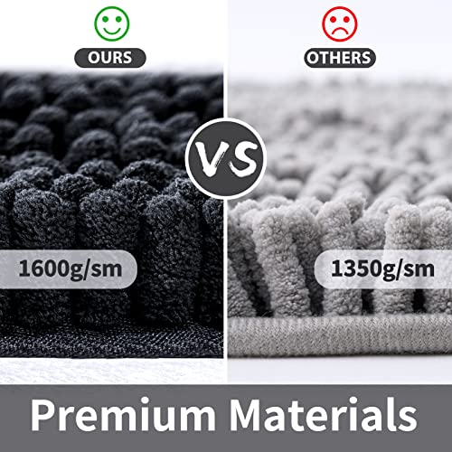 FRESHMINT Chenille Bathroom Rugs Non-Slip Bath Mat 24”x16.5“, Washable Soft Shower Mat, for Bathroom Floor & Tub Fluffy Shag Bath Rugs, Durable Thick Water Absorbent Microfiber Shower Rugs, Black