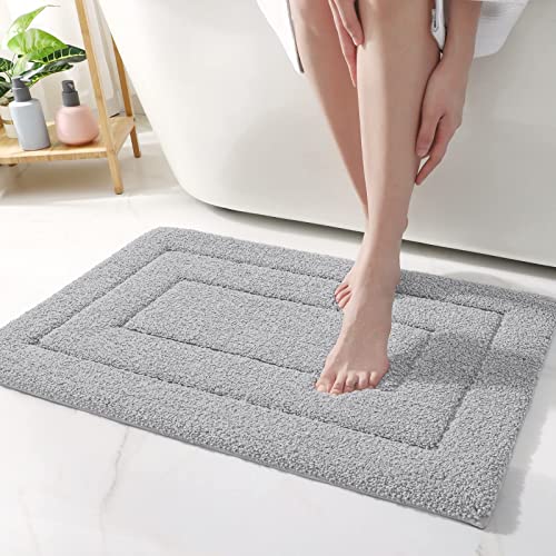 DEXI Bathroom Rug Mat, Extra Soft Absorbent Premium Bath Rug, Non-Slip Comfortable Bath Mat, Carpet for Tub, Shower, Bath Room, Machine Wash Dry, 16"x24", Light Grey