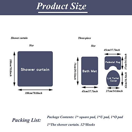 Christmas Bath Mats Set,4 Pieces Merry Christmas Shower Curtain Sets with Non-Slip Rug, Toilet Lid Cover and Bath Mat, Christmas Tree Printed Shower Curtain Set for Christmas Decoration (C)