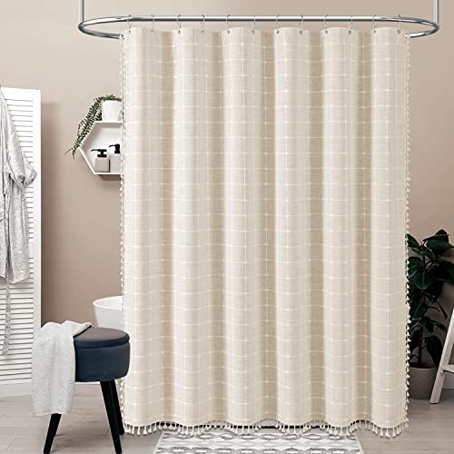 Boho Farmhouse Shower Curtain with Tassels - 72x72