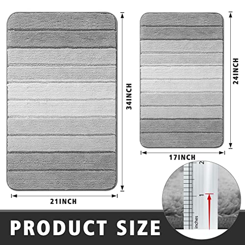 BlissJolly Non Slip Bathroom Rug - Soft and Absorbent Microfibrer Bath Mats for Bathroom, Machine Wash Dry, Plush Shaggy Bath Mat Rugs for Shower, Tub, Floor - 17x24,Grey