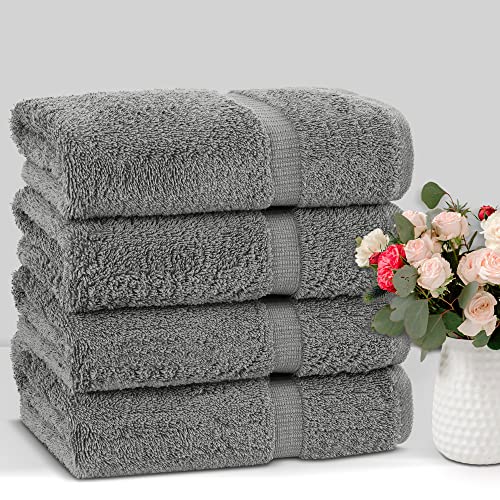 Chakir Turkish Linens 100% Cotton Premium Turkish Towels for Bathroom | 27'' x 54'' (4-Piece Bath Towels - Gray)