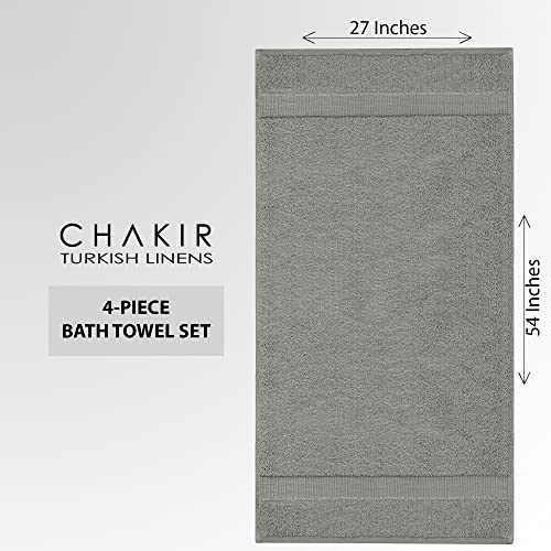 Chakir Turkish Linens 100% Cotton Premium Turkish Towels for Bathroom | 27'' x 54'' (4-Piece Bath Towels - Gray)