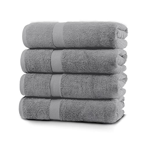 Villa Celestia 700 GSM Premium Light Grey Bath Towel 100% Cotton Silver Towels for Bathroom Soft Lt. Grey Body Bath Towels Set of 4 for Bathroom 27x54 Inc.