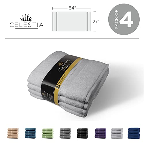 Villa Celestia 700 GSM Premium Light Grey Bath Towel 100% Cotton Silver Towels for Bathroom Soft Lt. Grey Body Bath Towels Set of 4 for Bathroom 27x54 Inc.