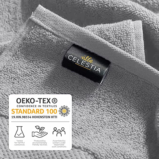 Villa Celestia 700 GSM Premium Light Grey Bath Towel 100% Cotton Silver Towels for Bathroom Soft Lt. Grey Body Bath Towels Set of 4 for Bathroom 27x54 Inc.