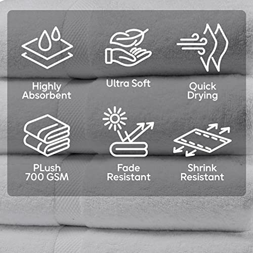 Villa Celestia 700 GSM Premium Light Grey Bath Towel 100% Cotton Silver Towels for Bathroom Soft Lt. Grey Body Bath Towels Set of 4 for Bathroom 27x54 Inc.