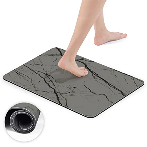 SVOHZAV Diatomaceous Earth Bath Mat Non-Slip Quick Drying Floor Mat Super Absorbent Fit Underdoor Mat for Shower Bathroom Sink Floor Rug 23.6" L x 15.4" W (60 * 39 cm,Rectangle)- (Grey Strip)
