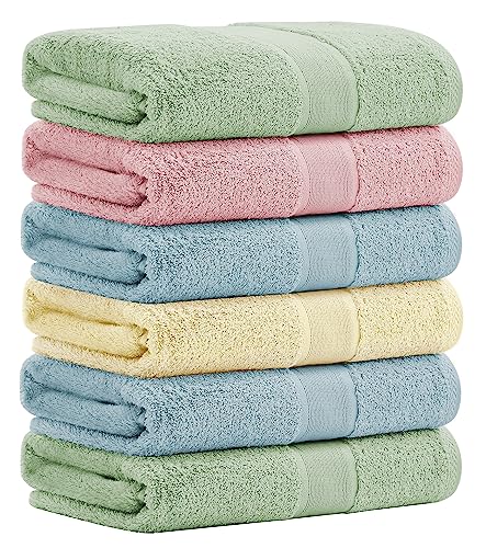 Aibaser Bamboo Cotton Bath Towels-27x54inch - Natural, Ultra Absorbent Towels for Bathroom (6 Piece Set)