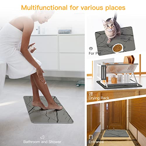 SVOHZAV Diatomaceous Earth Bath Mat Non-Slip Quick Drying Floor Mat Super Absorbent Fit Underdoor Mat for Shower Bathroom Sink Floor Rug 23.6" L x 15.4" W (60 * 39 cm,Rectangle)- (Grey Strip)