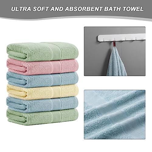 Aibaser Bamboo Cotton Bath Towels-27x54inch - Natural, Ultra Absorbent Towels for Bathroom (6 Piece Set)