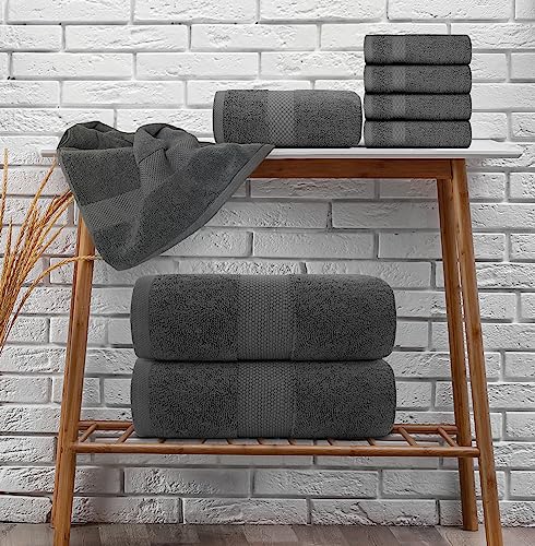 White Classic Luxury Grey Bath Towel Set - Combed Cotton Hotel Quality Absorbent 8 Piece Towels | 2 Bath Towels 700GSM | 2 Hand Towels | 4 Washcloths [Worth $72.95] 8 Pack | Gray