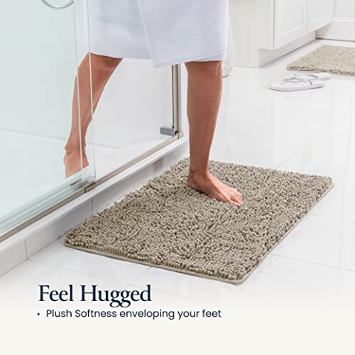 2 Piece Bathroom Rugs Bath Mat Set - Soft Plush Chenille Shower Mats For Bathroom Durable Bath Rug With Rubber Backing, Ultra Absorbent Bath Rugs, Bathtub Mat, Bathroom Rug Mats - 30x20 + 24x17 Inch