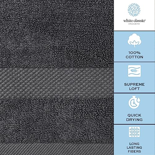 White Classic Luxury Grey Bath Towel Set - Combed Cotton Hotel Quality Absorbent 8 Piece Towels | 2 Bath Towels 700GSM | 2 Hand Towels | 4 Washcloths [Worth $72.95] 8 Pack | Gray
