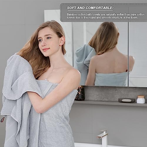 Aibaser Bamboo Cotton Bath Towels-27x54inch - Natural, Ultra Absorbent Towels for Bathroom (6 Piece Set)