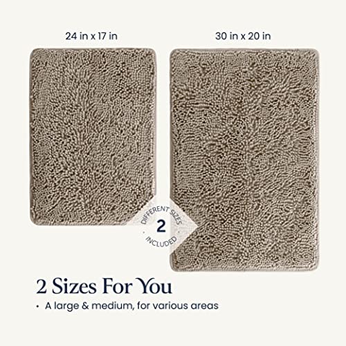 2 Piece Bathroom Rugs Bath Mat Set - Soft Plush Chenille Shower Mats For Bathroom Durable Bath Rug With Rubber Backing, Ultra Absorbent Bath Rugs, Bathtub Mat, Bathroom Rug Mats - 30x20 + 24x17 Inch