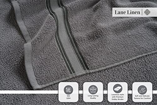 LANE LINEN Bath Towels for Bathroom Set- 100% Cotton Towel Set Soft 6 Hand Wash Cloths Quick Dry Highly Absorbent Shower - 18 Piece Space Grey