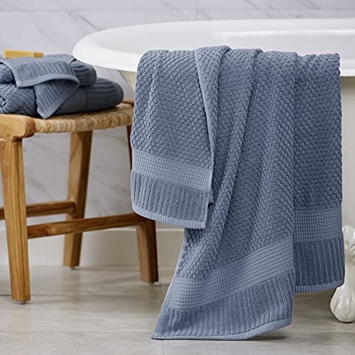 NY Loft 100% Cotton Bath Towel 4 Pack | Super Soft & Absorbent Quick-Dry Bath Towels 30" x 52" |Textured and Durable Cotton | Trinity Collection (4 Pack Bath Towel, Flint Stone)