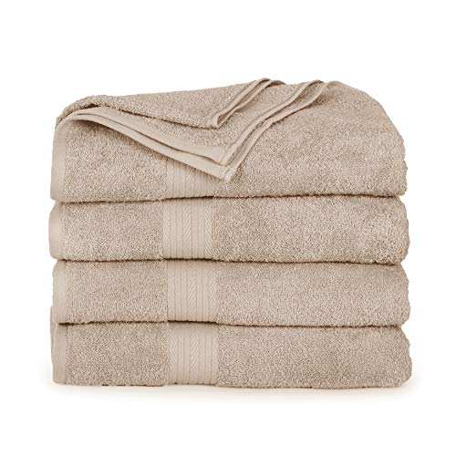 Ample Decor Bath Towels 30 X 54 Inch 100% Cotton 600 GSM, Oeko Tex Certified Absorbent Soft Premium Quality Durable Machine Washable, Ideal Bathroom, Pool, Hotel, Spa - Beige