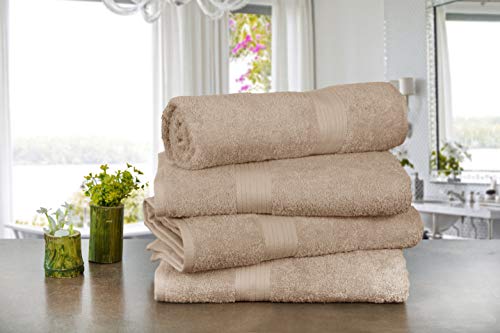 Ample Decor Bath Towels 30 X 54 Inch 100% Cotton 600 GSM, Oeko Tex Certified Absorbent Soft Premium Quality Durable Machine Washable, Ideal Bathroom, Pool, Hotel, Spa - Beige