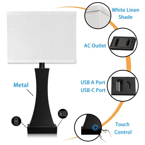 Table Lamp for Bedroom 3-Way Dimmable Touch Control Bedside Lamp with USB A+C Port and 1 AC Outlet Desk Lamp OYedis 21.6inch Tall Nightstand Lamp for Living Room Bedroom Office and Hotel Bulb Included
