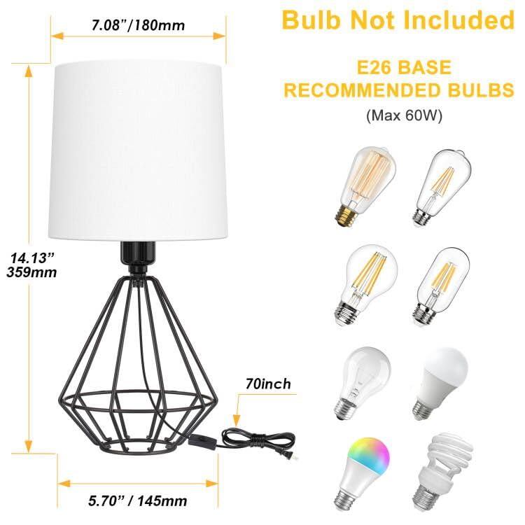 GGOYING Set of 2 Table Lamp, Modern Bedside Lamp with Simple Black Metal Base, Fabric Shade for Nightstand Bedroom Living Room Office Working Reading (Bulb not Included)