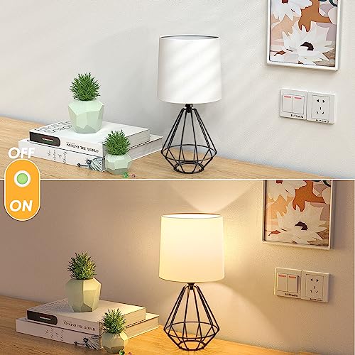GGOYING Set of 2 Table Lamp, Modern Bedside Lamp with Simple Black Metal Base, Fabric Shade for Nightstand Bedroom Living Room Office Working Reading (Bulb not Included)