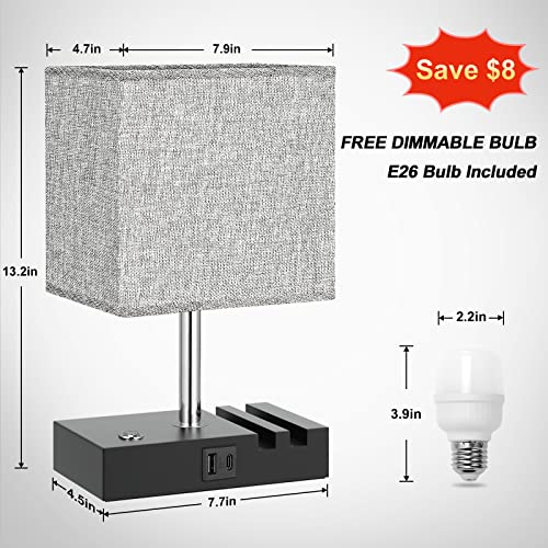 aooshine Touch Lamp with USB C+A Charging Ports-Table Lamp for Bedroom with 3 Levels Brightness(Low/Medium/Hight), 3 Way Dimmable Bedside Nightstand Lamp with 2 Phone Slots (Include Bulb)