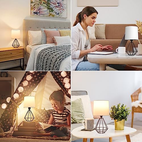 GGOYING Set of 2 Table Lamp, Modern Bedside Lamp with Simple Black Metal Base, Fabric Shade for Nightstand Bedroom Living Room Office Working Reading (Bulb not Included)