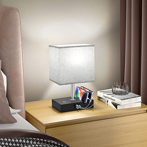 aooshine Touch Lamp with USB C+A Charging Ports-Table Lamp for Bedroom with 3 Levels Brightness(Low/Medium/Hight), 3 Way Dimmable Bedside Nightstand Lamp with 2 Phone Slots (Include Bulb)