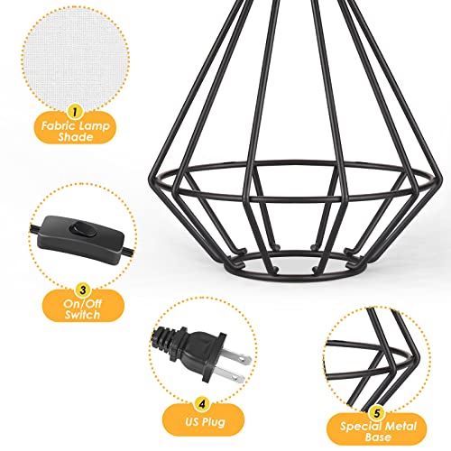 GGOYING Set of 2 Table Lamp, Modern Bedside Lamp with Simple Black Metal Base, Fabric Shade for Nightstand Bedroom Living Room Office Working Reading (Bulb not Included)