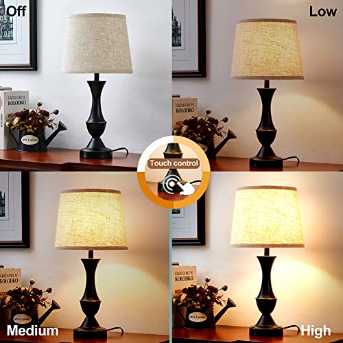 Luvkczc Touch Lamps for Bedrooms Set of 2, Bedside Lamp with Dual USB Charging Ports, 3 Way Dimmable Nightstand Lamps with Premium Linen Fabric Lampshade for Bedroom, Living Room (Bulb Included)