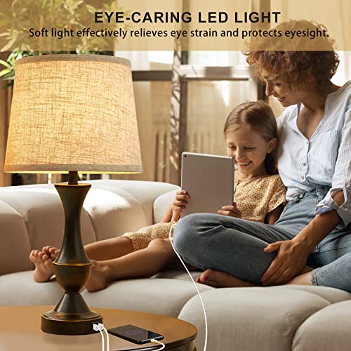 Luvkczc Touch Lamps for Bedrooms Set of 2, Bedside Lamp with Dual USB Charging Ports, 3 Way Dimmable Nightstand Lamps with Premium Linen Fabric Lampshade for Bedroom, Living Room (Bulb Included)