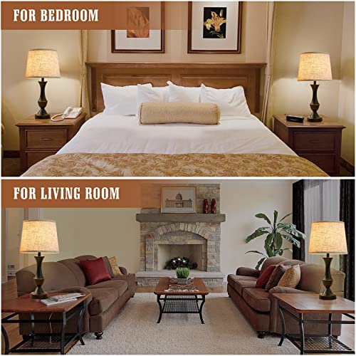 Luvkczc Touch Lamps for Bedrooms Set of 2, Bedside Lamp with Dual USB Charging Ports, 3 Way Dimmable Nightstand Lamps with Premium Linen Fabric Lampshade for Bedroom, Living Room (Bulb Included)