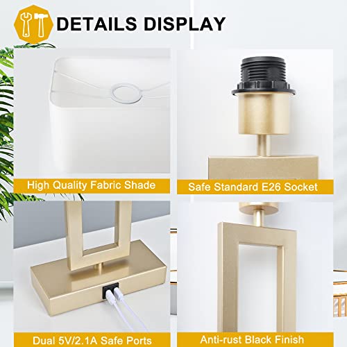 Set of 2 Table Lamps with Dual USB Ports,Touch Control Bedside Lamps Nightstand Lamps for Bedroom, 3-Way Dimmable Modern Desk Lamps Living Room Office, LED Bulbs Included, Gold&White