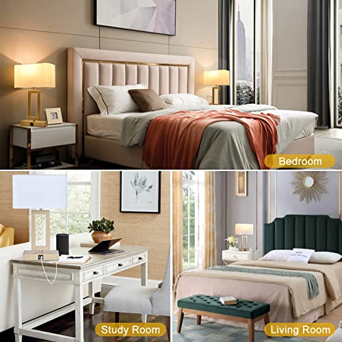 Set of 2 Table Lamps with Dual USB Ports,Touch Control Bedside Lamps Nightstand Lamps for Bedroom, 3-Way Dimmable Modern Desk Lamps Living Room Office, LED Bulbs Included, Gold&White