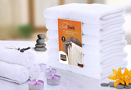 Utopia Towels 6 Pack Medium Bath Towel Set, 100% Ring Spun Cotton (24 x 48 Inches) Lightweight and Highly Absorbent Quick Drying Towels, Premium Towels for Hotel, Spa and Bathroom (White)