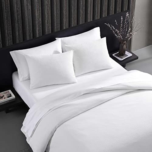 Vera Wang - King Comforter Set, Luxury Cotton Bedding with Matching Shams, Medium Weight & Ideal for All Seasons (Waffle Pique King, White)